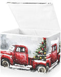 Collapsible Storage Bins Truck Christmas Tree with Lids &amp Handles Foldable Storage Boxes Basket with Flip-Top Lid for Home Office 16.5” x 12.6” x 11.8”