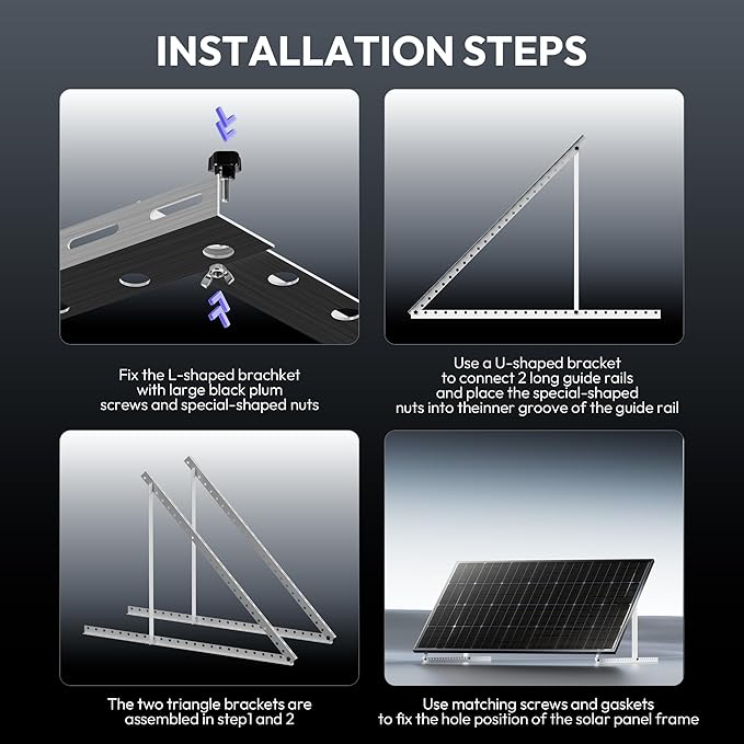 Epoch 58 Solar Panel Mount 0 to 90° Adjustable Solar Panel Mounting Brackets Aluminum Stand Supports Single Panel for 200W 300W 400W Solar Panels