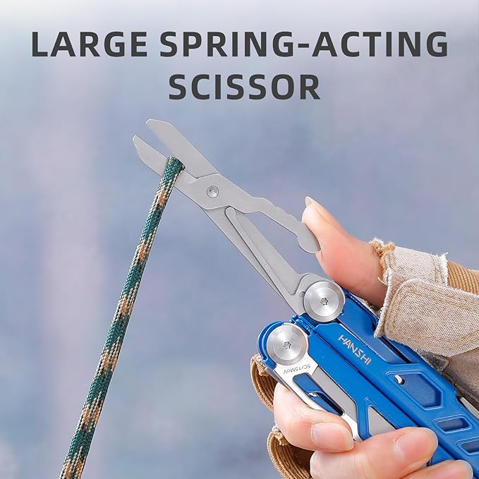 HANSHI 15 in 1 Multitool Pliers with Scissors Upgraded Heavy Duty Stainless Steel Multi Tool with YG10 Tungsten Steel Replaceable Wire Cutters for Survival Camping HikingRepair and Gift (Blue)