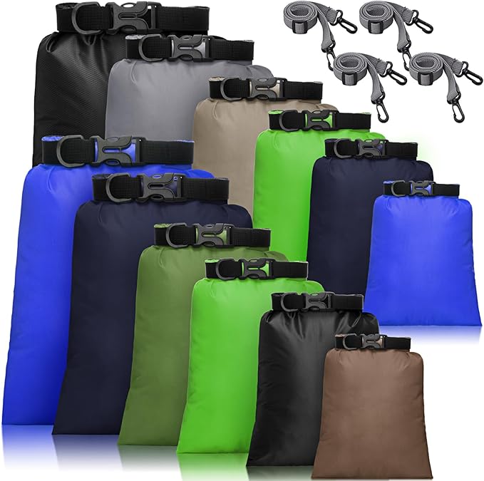 Shappy 6/12 Pcs Waterproof Dry Bags Lightweight Outdoor Waterproof Dry Stuff Sacks 15/8/5/4/3/2 L and Long Adjustable Shoulder Strap for Kayaking Rafting Boating Hiking Camping