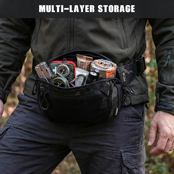 Tactical CCW Fanny Bag Concealed Carry Fanny Pack w/Adjustable Waist Belt Tactical Waist Bag Handgun Pouch with Universal Pistol Holster Everyday Hip Pack (Multicam Black)