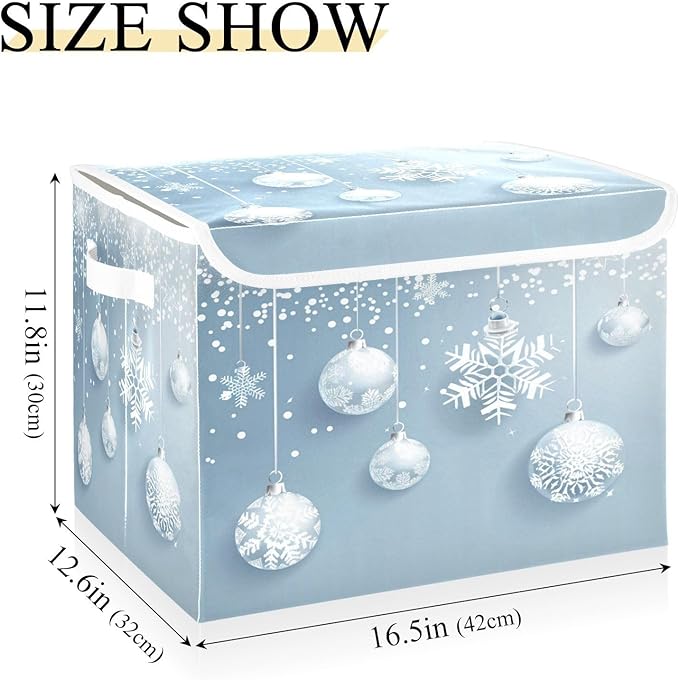 senya Christmas Baskets Collapsible Storage Bins with Lids Christmas Balls White Snowflakes Storage Boxes Clothes Baskets for Organizing