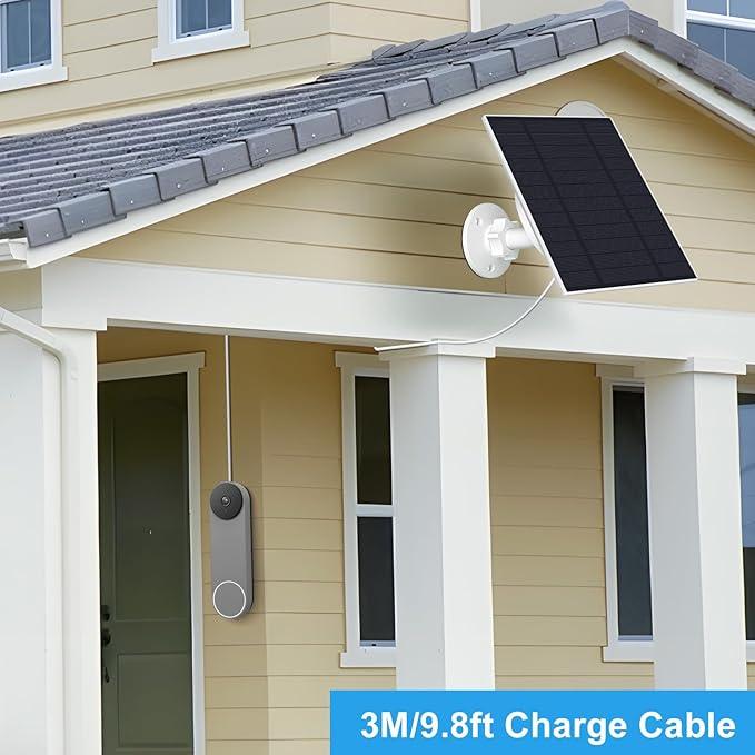 Solar Panel for Google Nest Doorbell (Battery) 5W Video Doorbell Solar Panel Charger with U Shape Port IP66 Waterproof 360° Adjustable Mount 9.8ft Charging Cable