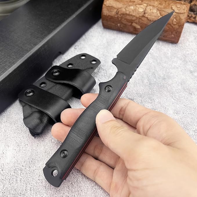 HUAAO EDC Fixed Blade Knife 8Cr13Mov Steel Blade G10 Handle Full Tang Tool Knife for Outdoor Working Camping Hiking