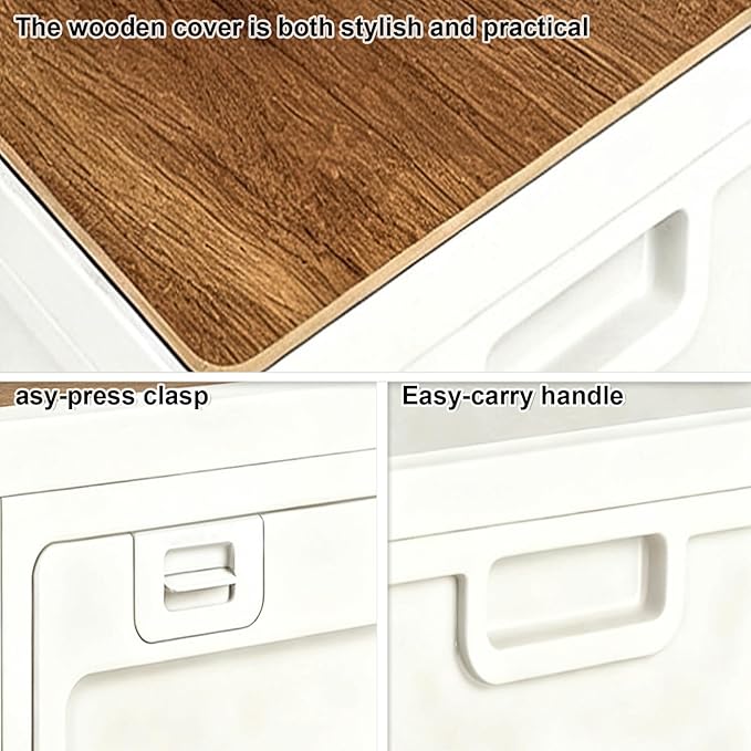 【3-Side Opening 50L Storage Bins with LidsPortable Foldable Storage Box Plastic Stackable Storage Bin for Camp Car RV Office (White)