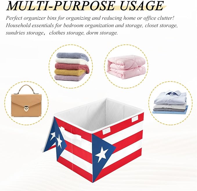 Puerto Rico Flag Puerto Rican National Red Storage Containers with Lids Foldable Box Organizer Extra Large Storage for
