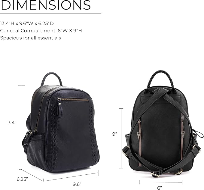 JESSIE &amp JAMES Women's Large Multi Compartments Fashion Concealed Carry Backpack|BK