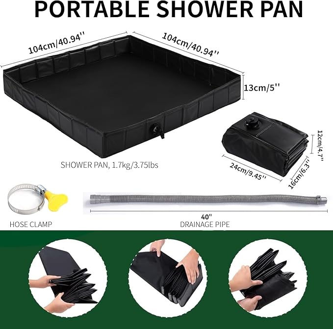 DANCHEL OUTDOOR Car Awning Shower Tent Room with Portable Shower Pan Camping Privacy Shelter Enclosure Overland Portable Changing Room w/LED Light 3.3ft x 3.3ft Gray