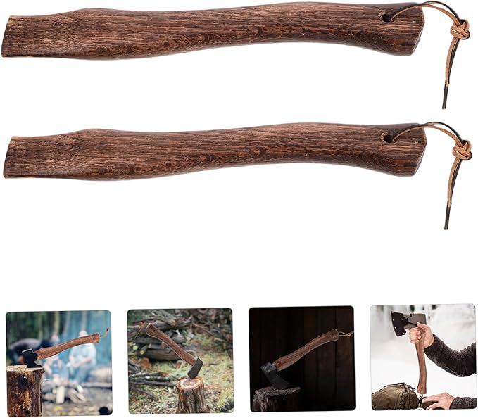 ORFOFE 2pcs Wooden Axe Handle Replacement - Grip Solid for Camp Hatchet and Fire Axe Maintenance Easy Installation and Effortless Use