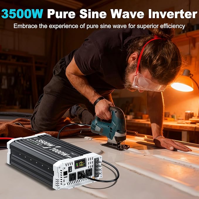 3500 watt Pure sine Wave Inverter 24V DC to 110V AC Power Inverter with 3 AC Output sockets USB Port Type-C Port Remote Control with LCD Screen Used for Solar Emergency Power Supply in RV Homes