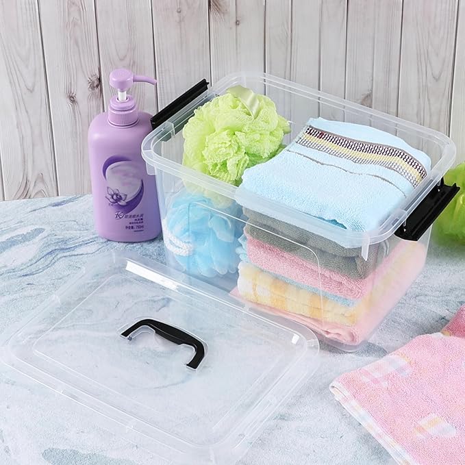 12 Quart Plastic Storage Latch Bins with Handle Clear Plastic Containers with Lids 6 Packs