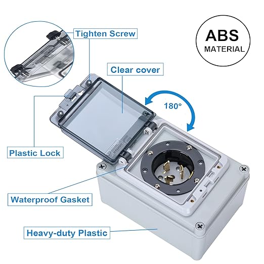 50 Amp Generator Power Inlet Box NEMA SS 2-50P PB50 Generator Inlet Box for 3 Prong Generator Plug Inlet Box125/250V 12500W Receptacle Transfer Switches Weatherproof Outdoor Use