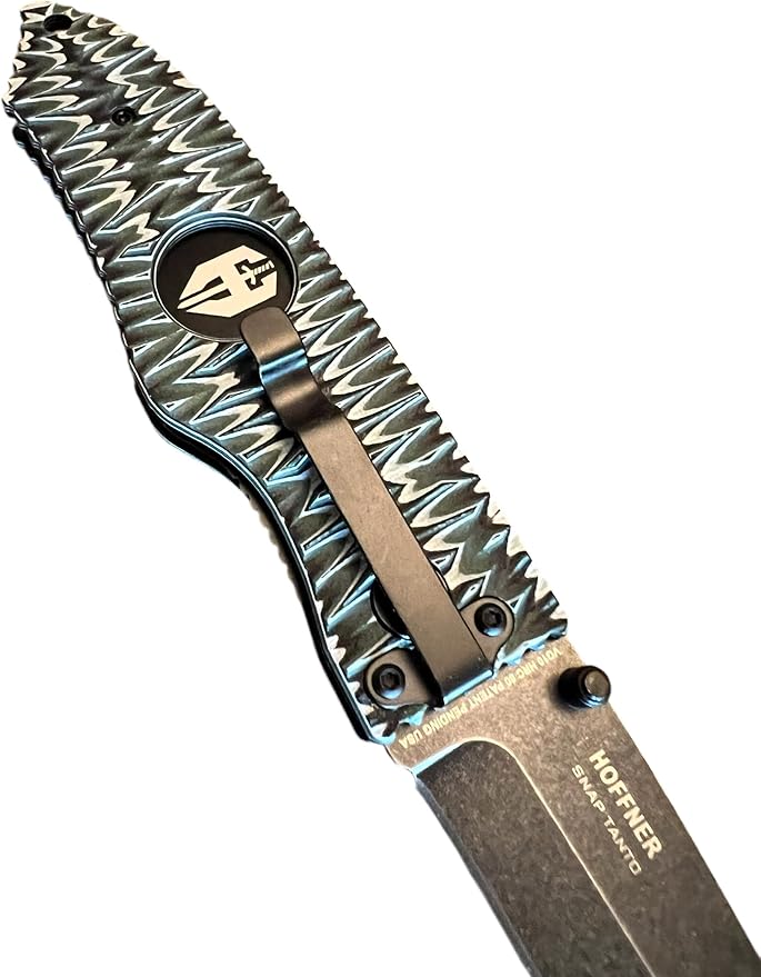 HOFFNER 3.5 EDC Folding Knife with Pocket Clip VG10 Japanese Stainless Steel Black Acid Washed Tanto Blade - (Chiseled Dark Ops Aggressive Texture Grip) - Camping Hiking Outdoor Survival