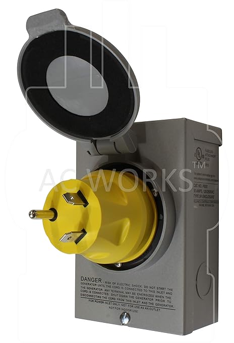 AC WORKS Generator to Transfer Switch 50Amp Inlet Box Adapter (TT-30 RV 30Amp to CS6364 Compact)