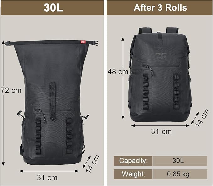 MIER Dry Bag Waterproof Backpack 30L Dry Sack Heavy Duty Roll-Top Closure for Kayaking Beach Boating Swimming Surfing