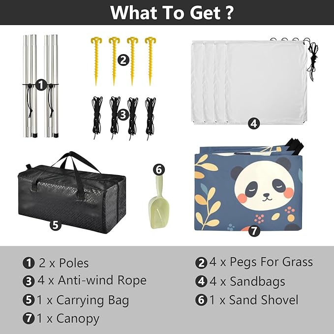 Retro Panda Face Blue Stable Beach Tent UPF50+ Lightweight Large Sun Shelter Includes Sand Shovel Sandbags Stability Poles for Backyard and Camping