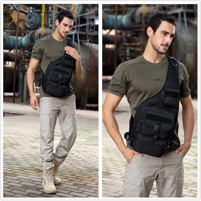 UNISTRENGH Men's Tactical Sling Bag Sling Backpack Military Shoulder Bag MOLLE Assault Range Bag for Outdoor Camping Hunting (Black)