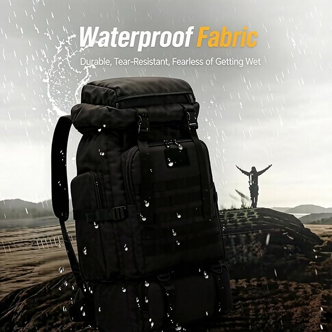 80L Camping Hiking BackpackMolle Military Tactical Rucksack BackpackWaterproof Lightweight Hiking Backpack for Outdoor (Black 80L)