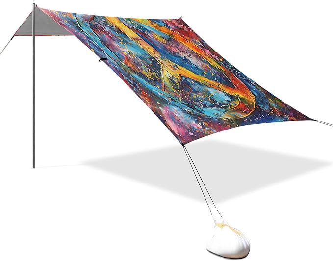 ALAZA Rainbow Peace Sign Beach Tent Sun Shelter UPF50+ Protection Beach Shade Canopy w/ 4 Sandbags for Outdoor Camping Fishing Backyard Fun Picnic 10x9 ft