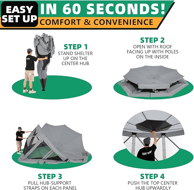 COBIZI Pop Up Gazebo Screen Tent Screen House for Camping 15x15 Screen Room with Mosquito Netting Hub Tent Instant Screened Canopy with Carrying Bag and Ground Stakes Gray