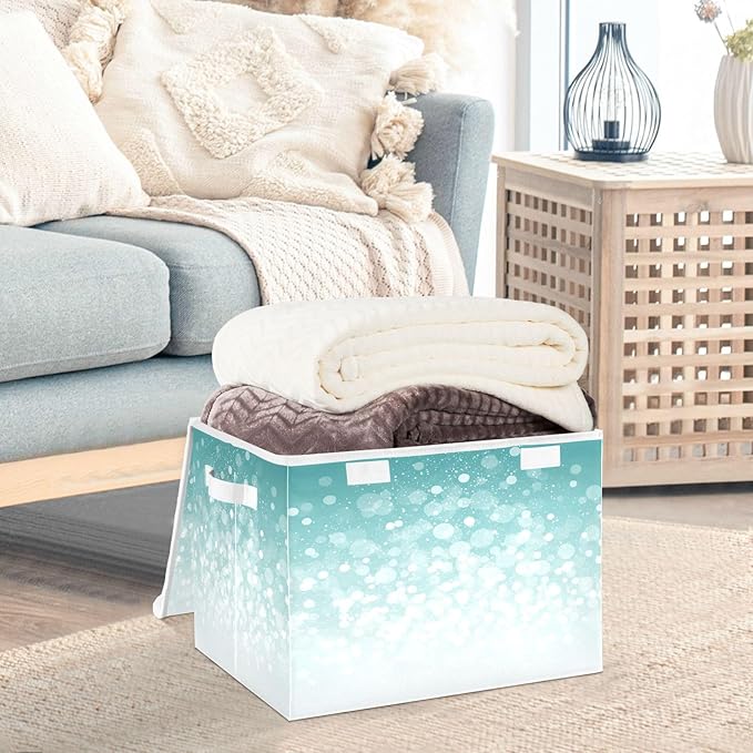 senya Baskets Collapsible Storage Bins with Lids Turquoise Aqua Glitter Storage Boxes Clothes Baskets for Organizing