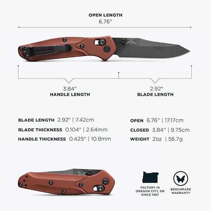 Benchmade - Mini Osborne Every Day Outdoor Folding Knife Reverse Tanto Blade with Burnt Copper Aluminum Handle (945BK-03)