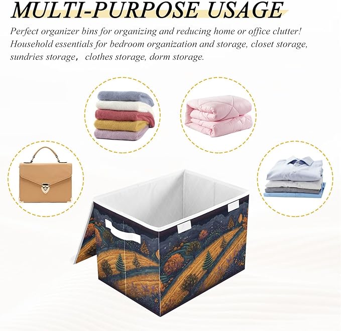 Storage Cube with Lid Art Wild Landscape Print 16.5×12.6×11.8 IN Collapsible Large Capacity Foldable Storage Basket Bin Organizer