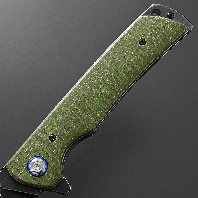 Eafengrow EF973 Folding Knife D2 Steel Blade Micarta Handle Scale Pocket Knife Folder for Working Camping Hiking EDC Tool Knife（army green