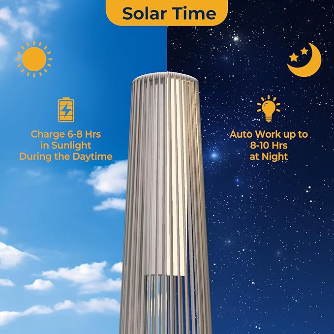 Grand patio Outdoor Floor Solar Light 2-Pack Wicker Solar Patio Lamp Waterproof Outside Deck Lamp for Porch Yard Garden Lawn Decorations - White Gordes 2 PCS