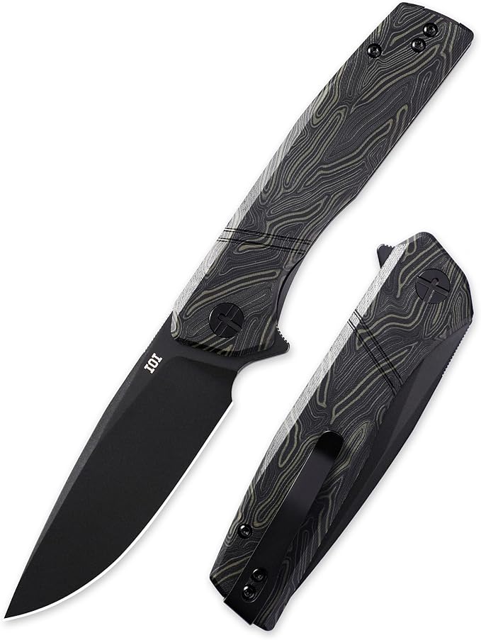 IOI Task Force I51984 Tactical Pocket Knife for Men – 14C28N Black Titanium PVD Folding Blade Green Gmascus G10 Handle EDC Knife with Clip Enhanced Custom LeftSide Clip for Everyday Carry Camping