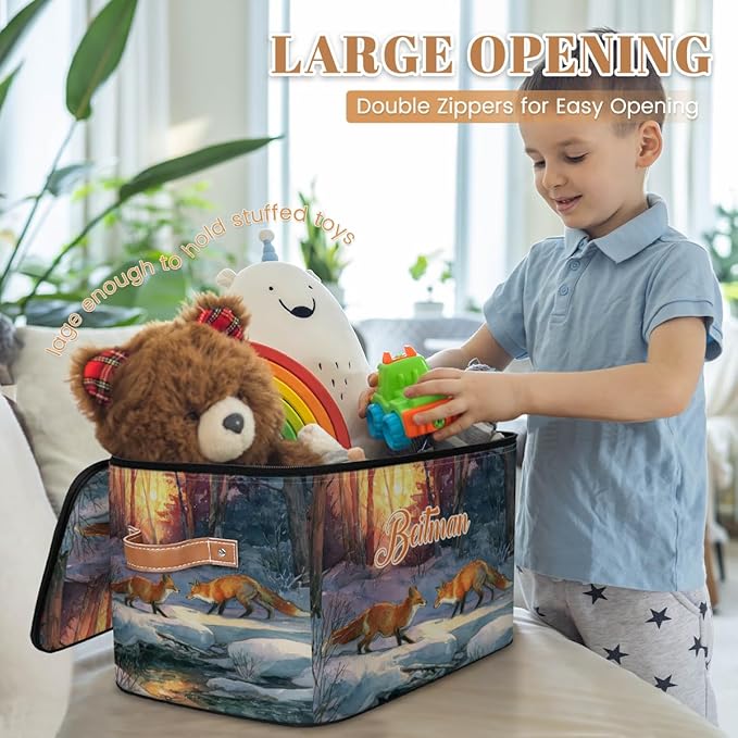 Storage-Bins with Lids Personalized Closet-Storage-Bins Under-Bed Stackable-Cubes-Box for Home Bedroom Sun Fox
