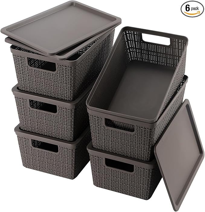 6 Pack Plastic Storage Baskets With LidsGrey Breathable Stackable Storage BinsSmall Storage Containersfor Organizing Storage Baskets on DesktopsClosetsPlayroomsClassroomsOffices