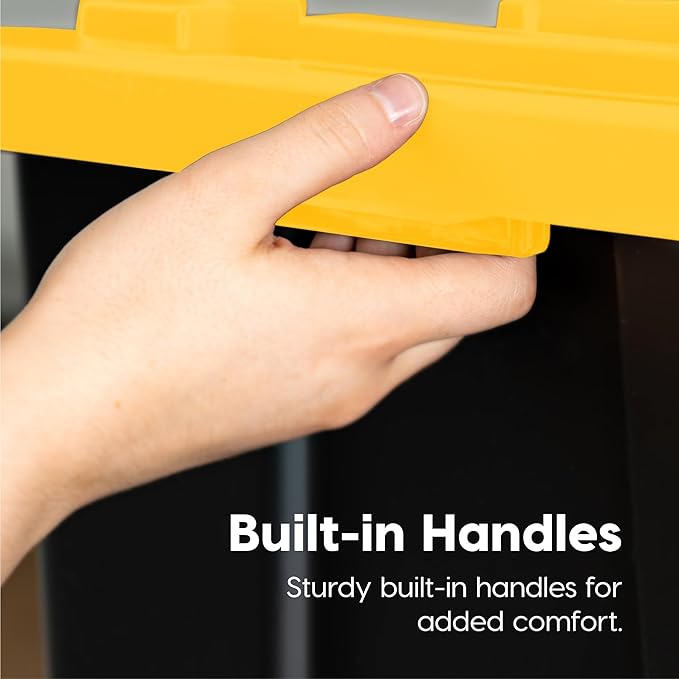IRIS USA 4-Pack 12 Gallon Storage Bins with Lids |Made in USA| Heavy Duty Plastic Tote Containers for Truckbed Tool Box Organization Large - Black/Yellow
