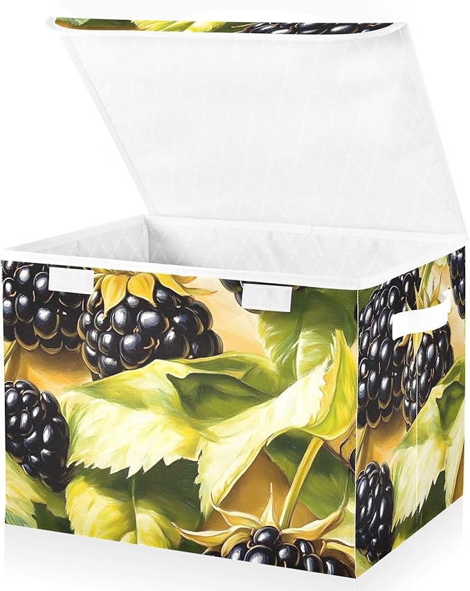 Vintage Grape Storage Cube Bins Basket with Lid Collapsible Flip-top Fabric with Handle for Home Bedroom Closet Office 16.5×12.6×11.8 in