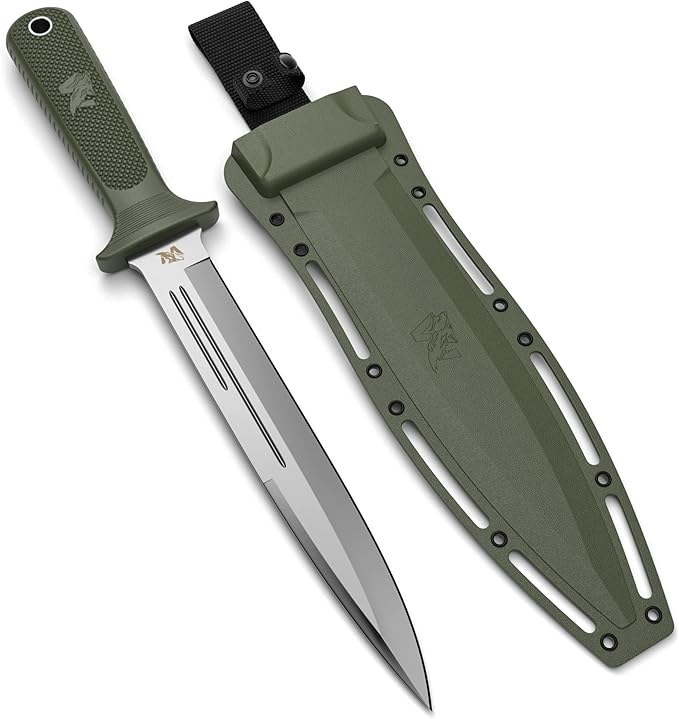 ODENWOLF W-Catcher Fixed Blade Knife with Sheath - Large Hunting-Knife made of D2 steel - Big Fixed Blade Knives with Non-Slip TPE Handle - Full Tang Survivalknife for Outdoor Activities