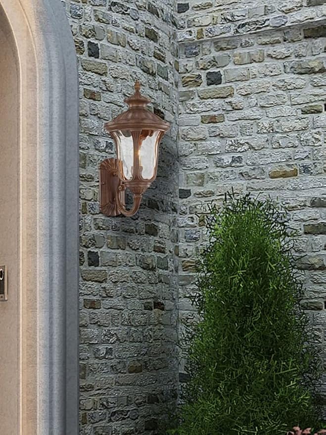 Livex Lighting 7652-58 Oxford 1 Light Imperial Bronze Cast Aluminum Wall Lantern with Light Amber Water Glass
