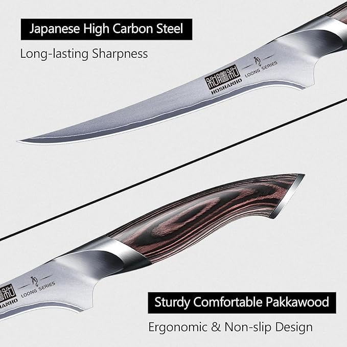 HOSHANHO Fillet Knife 7 Inch Super Sharp Boning Knife in High Carbon Stainless Steel Professional Japanese Fish Knives for Meat Poultry Cutting