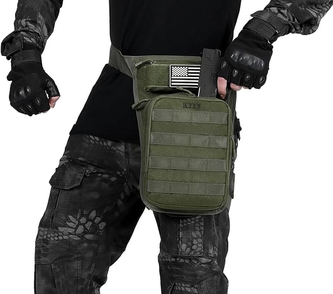 ATBP Motorcycle Tactical Drop Leg Thigh Bag with Holster Handgun Firearm Pistol Bag for Men Hunting Shooting Range Additional 3 Magazine Storage Slots