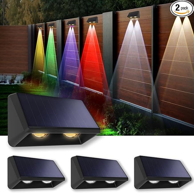 Solar Fence Lights Outdoor 8-Pack 3000/4000/6000K &amp 8 RGB Colors IP65 Waterproof LED Fence Lights Solar Powered 100 Lumens Outdoor Light for Yard Patio Deck Wall Stair Step Railing (4PK)