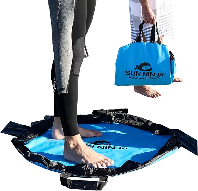 SUN NINJA Portable Shower Bundle with Wetsuit Changing Mat Outdoor Cleaning Kit Versatile for Beach Camping Boat