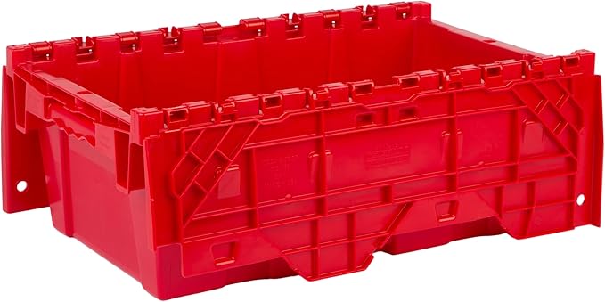 Hudson Exchange 19.6 x 11.6 x 7.3” (3.7 Gallon 5 Pack) Storage Tote Distribution Container with Hinged Attached Lid Red