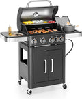 MFSTUDIO Propane Grills with Side Burner BBQ Grill Griddle Combo for Outdoor Cooking and Patio Backyard Barbecue with Porcelain-Enameled Cast Iron Grates Black