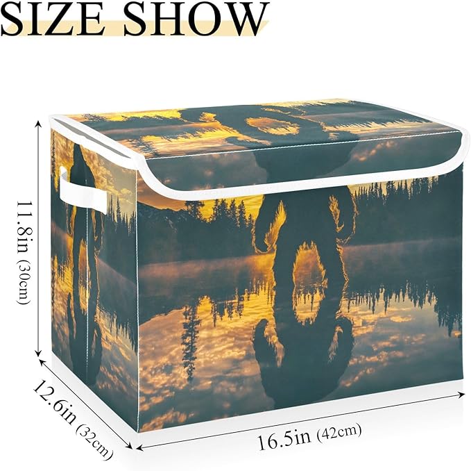 Storage Cube with Lid Lake Sasquatch Print 16.5×12.6×11.8 IN Collapsible Large Capacity Foldable Storage Basket Bin Organizer