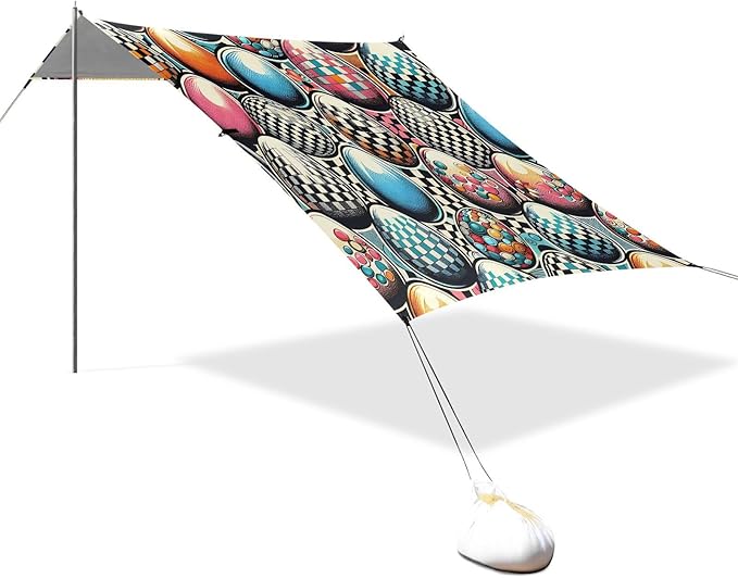 Easter Eggs Buffalo Print Beach Tent Sun Shelter Set UPF50+ UV Protection 10.5 x 9.19 FT Camping Shade Canopy with Sandbags Sand Anchors Carrying Bag and Others