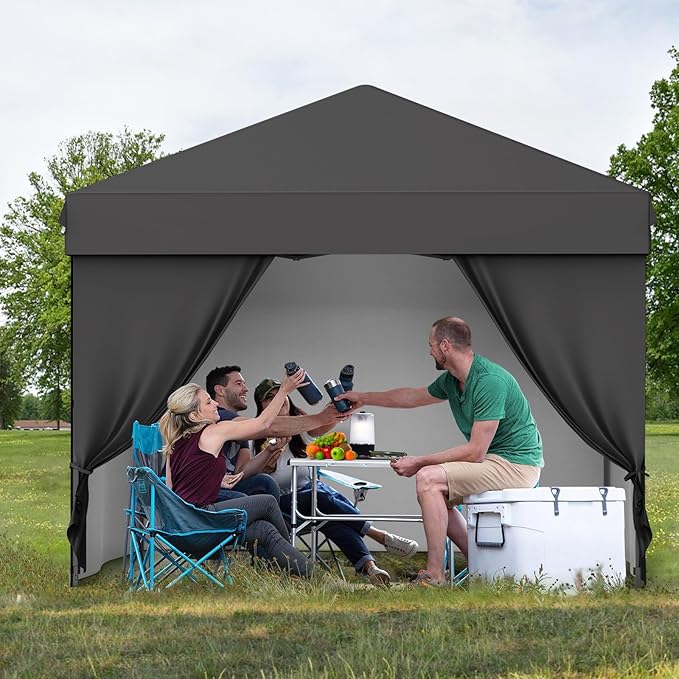 10X10 Pop Up Canopy Tent with 4 Sidewalls Heavy Duty Commercial Instant Shelter One-Person Quick Setup Outdoor Party Tent Water-Resistant &amp Portable for Outdoor Events Camping Black