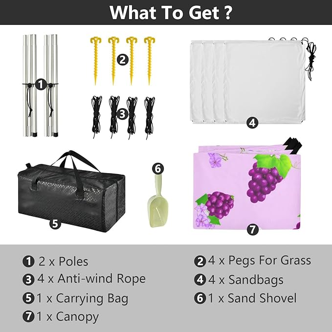 Beach Canopy with Windproof Ropes &amp Sandbags Beach Tent Sun Shade Sun Shelter for Camping Trips Fishing Backyard Fun or Picnics Grape