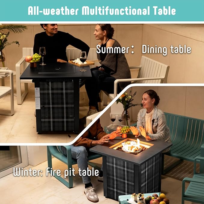 Werph 28 in Propane Fire Pit Table ETL-Certified Fire Table with Lava Rocks for Patio Deck Garden Courtyard 50000 BTU Square Fire Pit Table with Lid Black