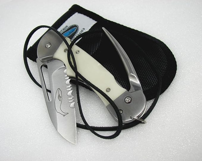 Myerchin AF300P Gen 2 Captain Pro Rigging Knife &amp Marlin Spike - White Bone Handle - Captain’s Bundle with Outdoor Merchants Safety Leather Lanyard - German Marine Stainless Steel Sailing Tool