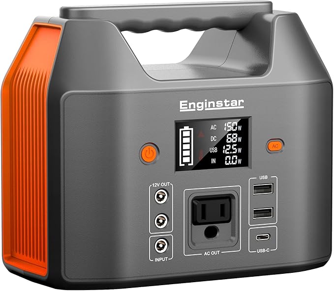 EnginStar Portable Power Station 150W 155Wh Solar Generator 110V 42000mAh Portable Power Bank w/AC Outlet 6 Outputs External Battery Backup LED Light for Outdoor Camping