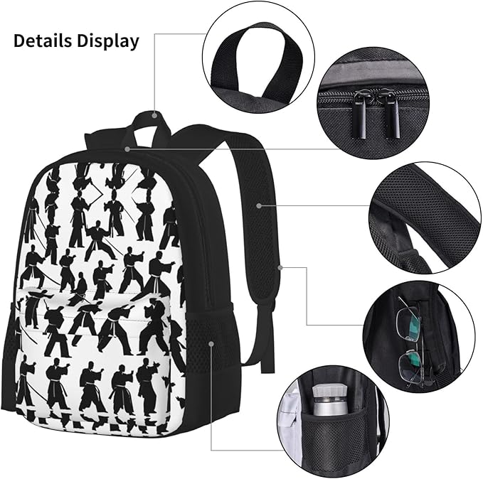 Silhouettes Of Martial Arts Backpack With Lunch Box 3 In 1 Set With Pencil Case Large Capacity Backpack With Chest Strap